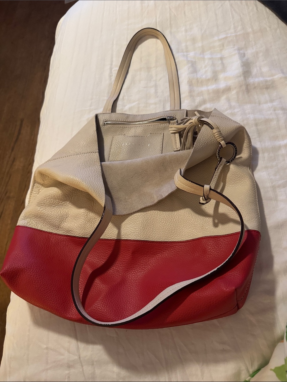 Sanctuary Cream and Red Two-Tone Leather Tote